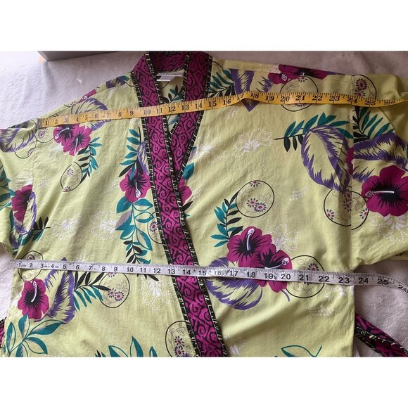 Soft Surroundings Womens Sz XS Kimono Wrap Dress or Robe Cotton Tropical Green - Picture 6 of 8